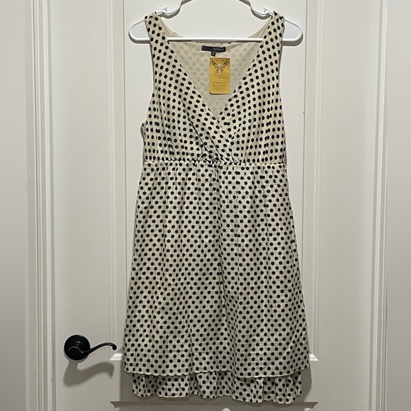 Matty M Dresses & Skirts - Boutique Silk Blend Matty M Size M Cream Navy Polka Dot Coquette Midi Dress